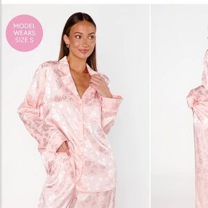 Pink Floral Silky Classic Cropped PJ Set